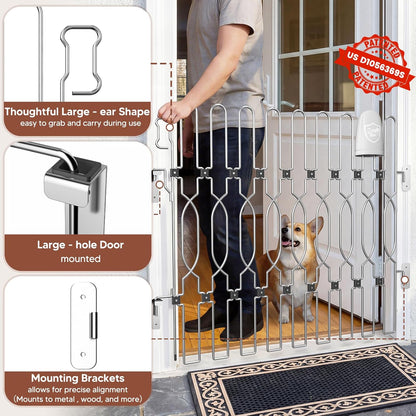 Snagle Paw Extra Tall Metal Retractable Door Barrier, 28.4" Wide 35" Tall Safety Dog Gate for Front Door,Easy Install Retractable Pet Gate for Recreational Vehicle,Doorways