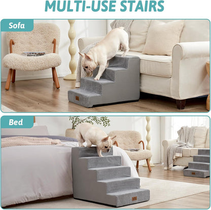 COZY KISS Dog Stairs for Small Dogs, 4 Tier Wider Pet Stairs for Couch and Beds, 17.7" H Non-Slip Dog Steps for Old Cats, Puppy, Small Medium Dogs, 17.7x23.6x17.7 inch, Beige