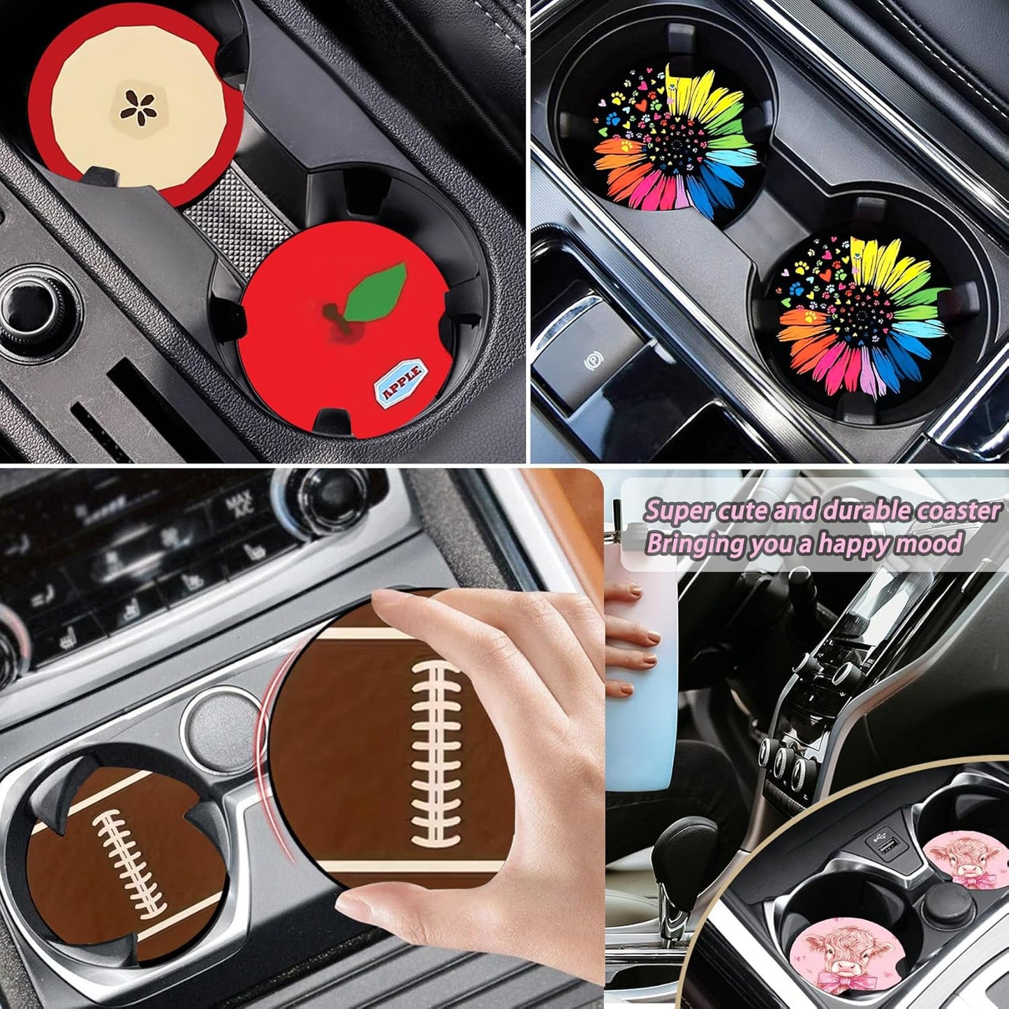 2PCS Dog Paw Print Car Cup Holder Coasters, Cars Coasters for Cup Holders, Anti Slip Rubber Mat with Finger Slot, Dogs Car Accessories Interior Decor, Dog Lover Gifts for Women, Men