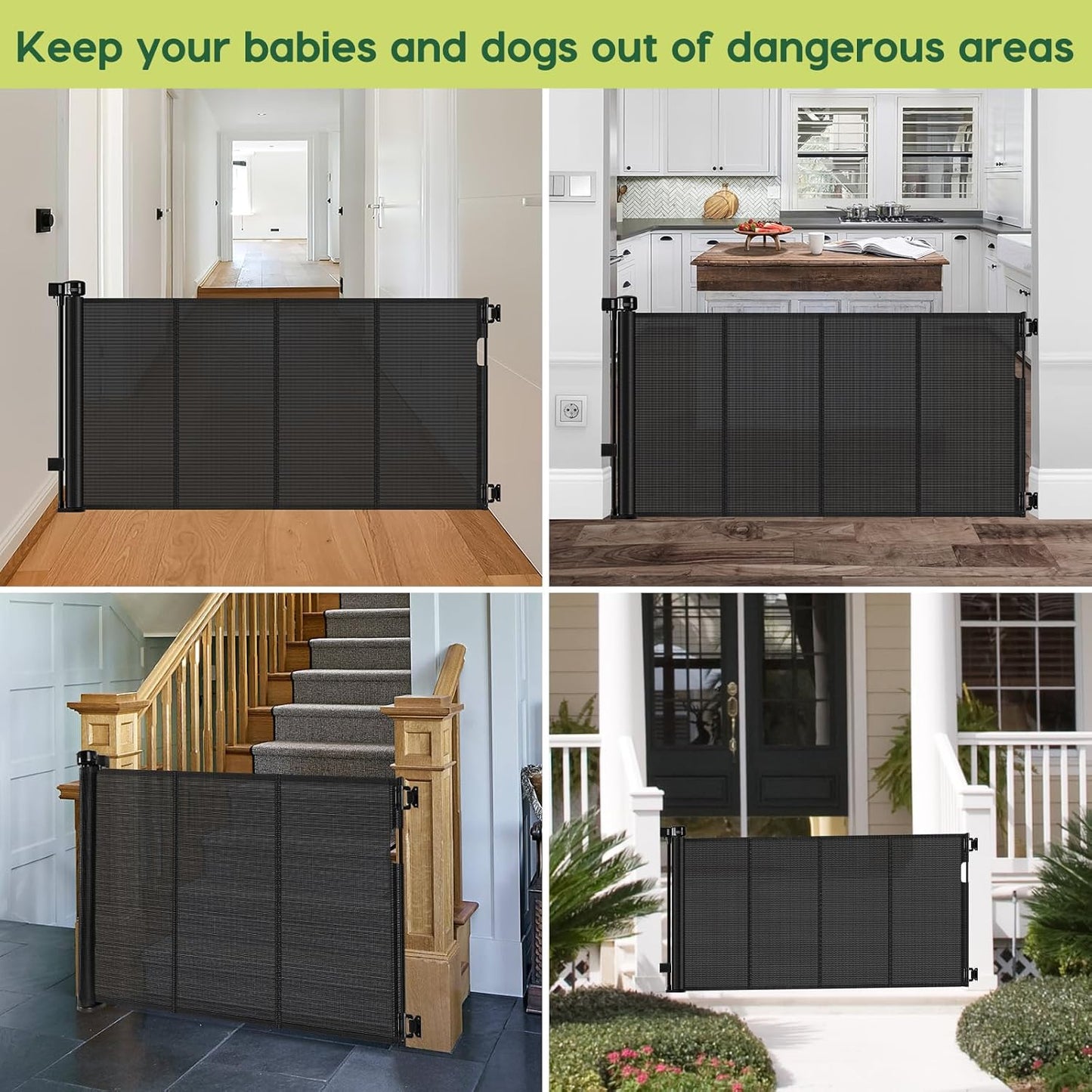 Reinforced 80 Inch Retractable Baby Gate Extra Wide Baby Gate for Wide Openings, Indoor/Outdoor Retractable Dog Gate for Doorway, Mesh Dog Gate Indoor Prevent Babies/Pets from Crawling Under, Black