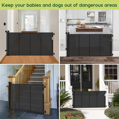Reinforced 80 Inch Retractable Baby Gate Extra Wide Baby Gate for Wide Openings, Indoor/Outdoor Retractable Dog Gate for Doorway, Mesh Dog Gate Indoor Prevent Babies/Pets from Crawling Under, Black