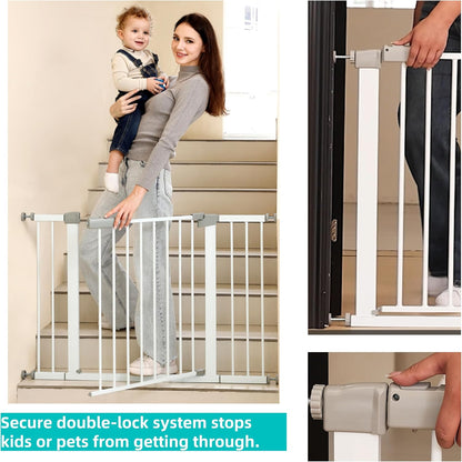 44.72"-46.89" Baby and Pet Safety Gate, 30" Tall Metal Walk-Thru Gate for Doorways & Stairs, Easy One-Hand Open, Dual Lock, Extensions & Wall Mounts Included (Brown, 29"-46" W x 30.5“H)