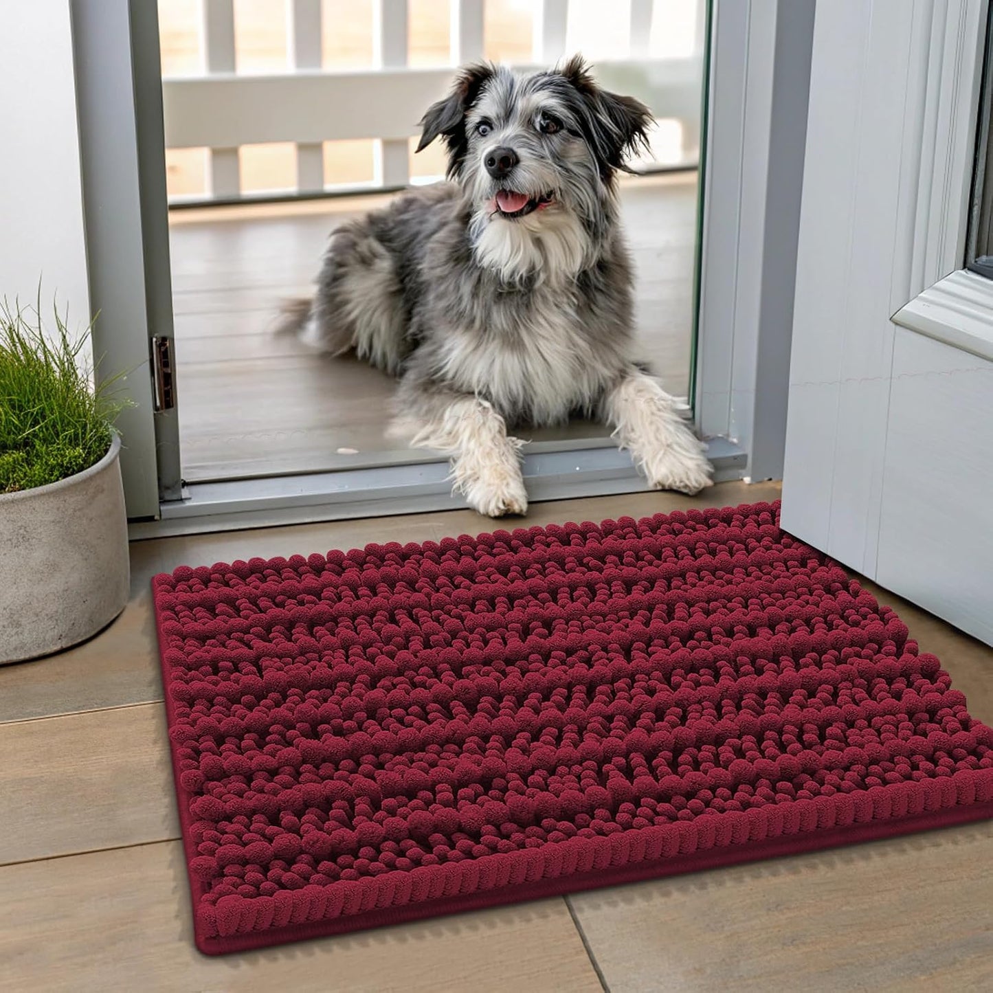 Smiry Dog Door Mat for Muddy Paws 30x20, Extra Soft Absorbent Chenille Doormat, Trap Moisture and Dirt, Non-Slip Machine Washable Front Door Mat for Indoor Entrance Inside Floor, Grey