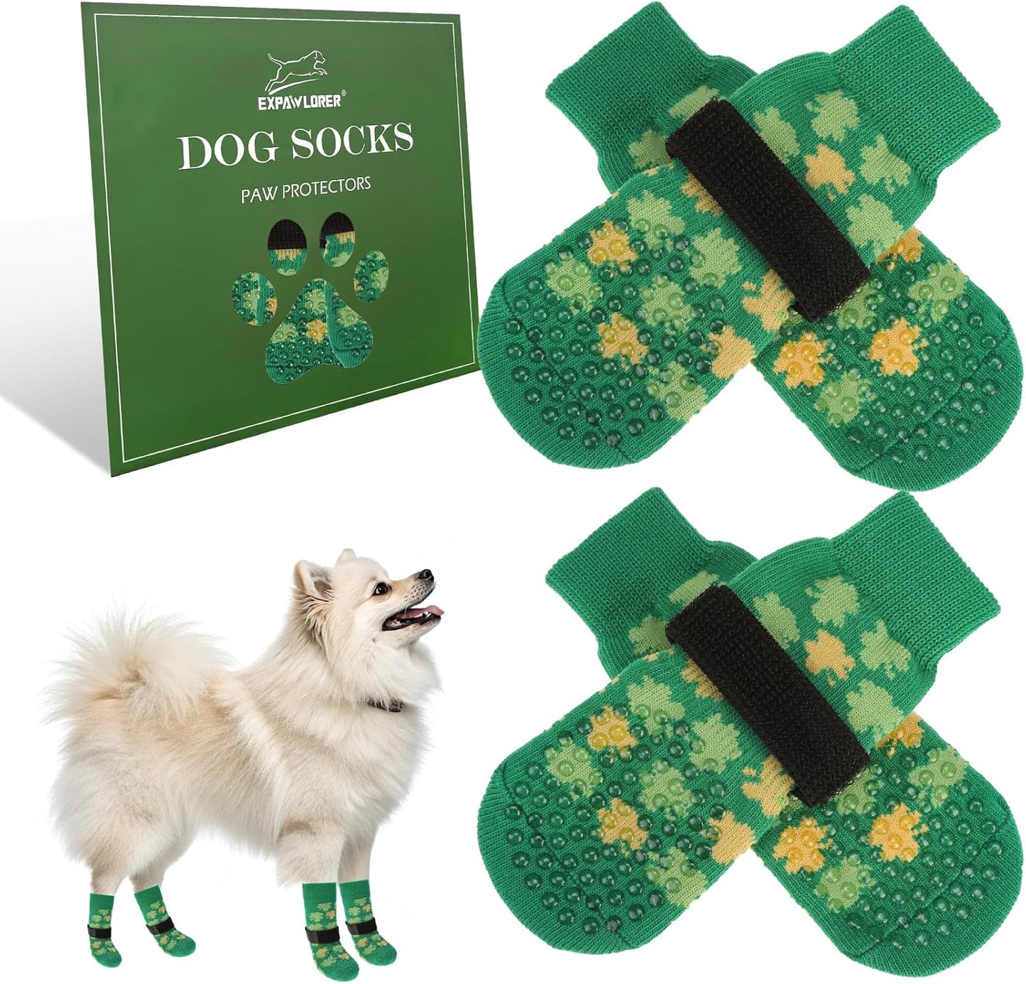 EXPAWLORER Anti Slip Dog Socks to Prevent Licking Paws, Dog Shoes for Hot Pavement, Dog Booties for Small Medium Large Senior Dogs, Traction Control Boots & Paw Protectors for Hardwood Floors