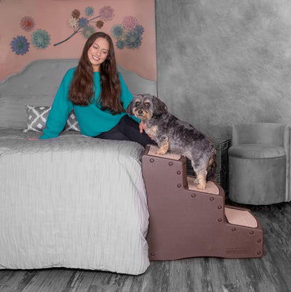 Pet Gear Easy Step III Pet Stairs, 3 Step for Cats/Dogs, Removable Washable Carpet Treads, for Pets Up to 150lbs, No Tools Required, Available in 9 Colors, Coffee Bean