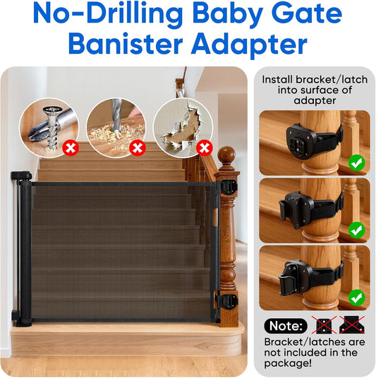 Upgraded Retractable Baby Gate, Extra Wide Safety Kids or Pets Gate, 33” Tall, Extends to 71” Wide, Mesh Safety Dog Gate for Stairs, Indoor, Outdoor, Doorways, Hallways(33”x71”, Black)