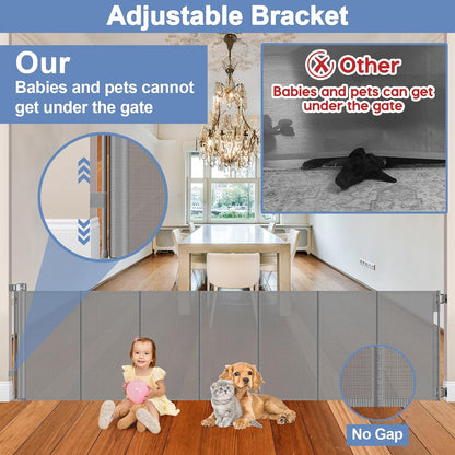 Reinforced 90 Inch Retractable Baby Gates Extra Wide Baby Gate with Reinforced Strips, 7.5ft Long Retractable Dog Gate for The House 33 Inch Tall Extra Long Pet Gates for Wide Openings, Black