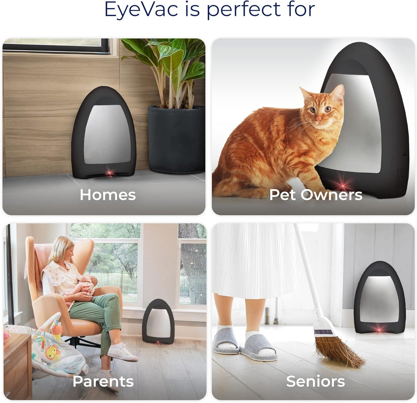 EyeVac Home Touchless Vacuum Automatic Dustpan - Great for Sweeping Pet Hair Food Dirt Kitchen - Ultra Fast & Powerful, No More Bending Down, Bagless, Corded, Automatic Sensors, 1000 Watt (White)