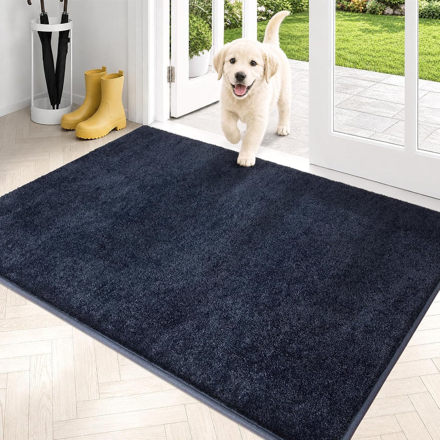 PURRUGS Dirt Trapping Door Mat 20" x 31.5", Non-Slip Machine Washable Entryway Rug, Dog Doormat, Indoor Front Door Mat, Super Absorbent Entry Rug for Muddy Shoes & Paws, Bluish Grey-Black