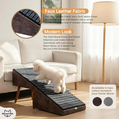 2-in-1 Dog Ramp and Stairs for Bed and Couch, 17 Inch High,Foldable Ottoman Ramp with Non-Slip Replaceable Carpet, Joint Relief for Small and Large Dogs