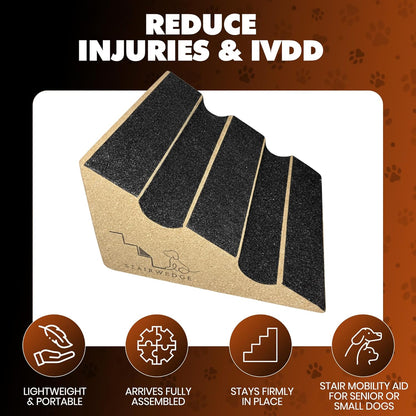Original StairWedge™ - NEW Enhanced Tread Grip! Ramp for Small Dogs Breeds - Fits Standard Staircase - Wedge Shape Stair Ramp for Dogs and Pets - Multi-Patent Pending (1single)
