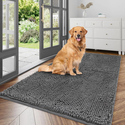 Ultra Absorbent Dog Door Mat for Muddy Paws, 60" x 36" Chenille Mud Mat for Dogs, Quick Dry, Trap Dirt Non-Slip Machine Washable Entry Rug for Indoor Outdoor Entrance, Dark Grey