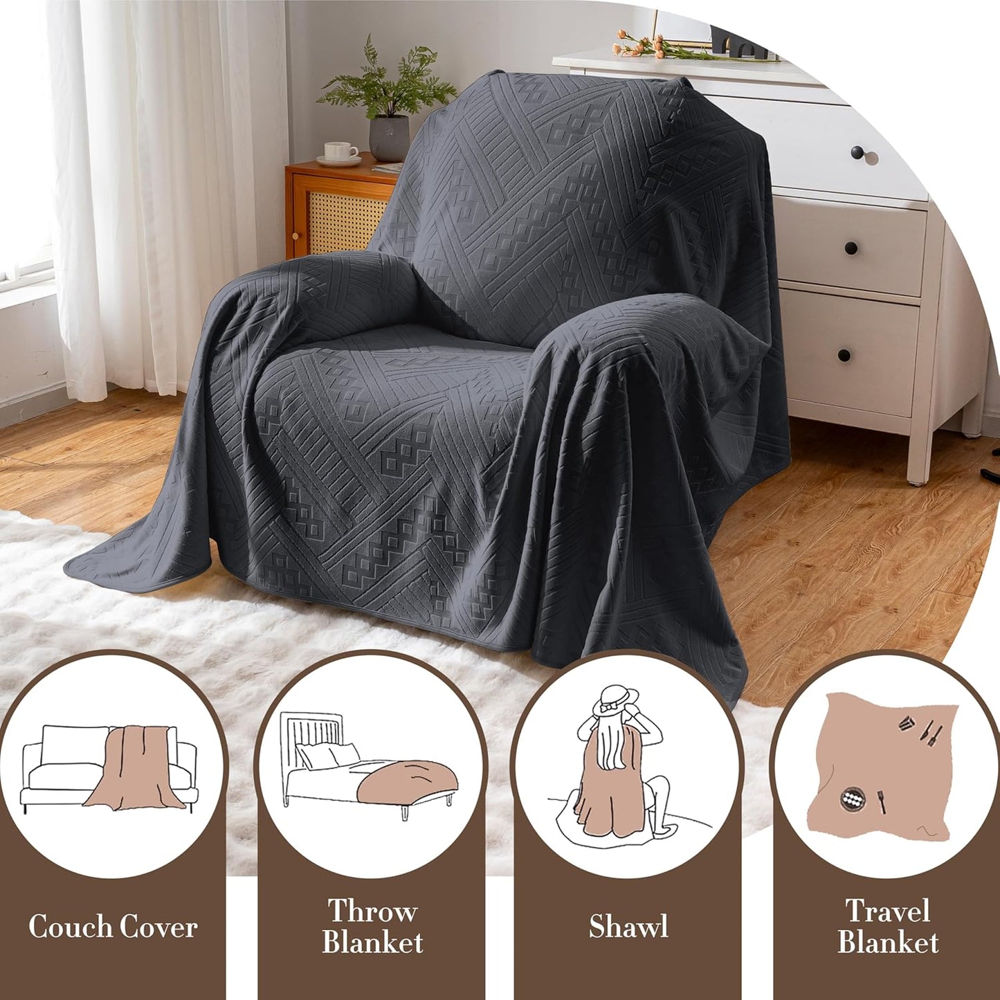 Waterproof Couch Cover, Reversible, Pet-Friendly, Washable and Anti-Slip Couch Covers for Sofa Protection with 3 Cushions, Sofa Slipcovers for Dogs and Cats (71×118in/Brown)