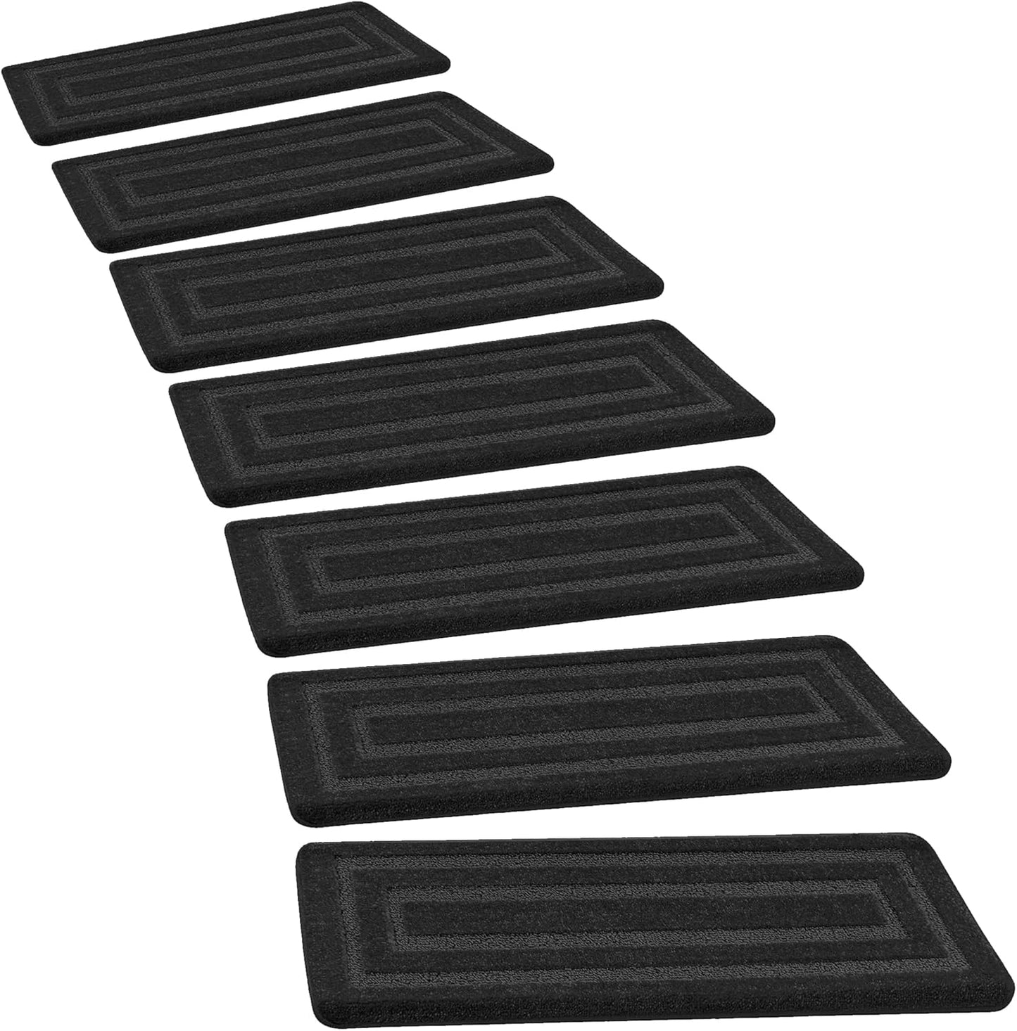 PURE ERA Bullnose Carpet Stair Treads Set Tape Free Non-Slip Indoor Stair Protectors Pet Friendly Rugs Covers Soft Skid Resistant Washable Reusable 9.5" x 30"(14 Pieces,Cream Gray)