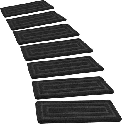 PURE ERA Bullnose Carpet Stair Treads Set Tape Free Non-Slip Indoor Stair Protectors Pet Friendly Rugs Covers Soft Skid Resistant Washable Reusable 9.5" x 30"(14 Pieces,Cream Gray)