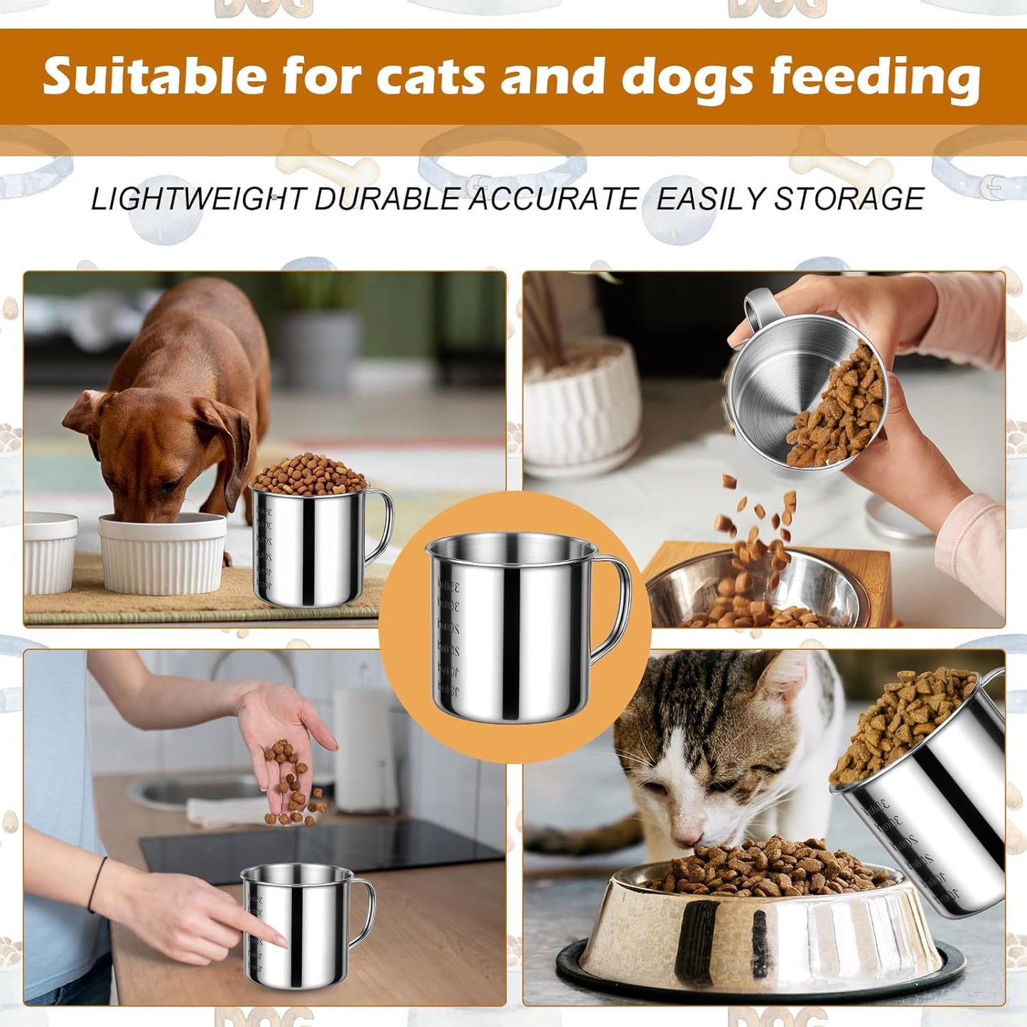 2 Pcs Dog Food Scoop 1 Cup,304 Stainless Steel Measuring Cups with Handle Pet Food Scoop Cup Measuring Scoop for Dogs, Cats, Birds & Rabbits – Ideal for Dry Food & Treats (1 CUP)