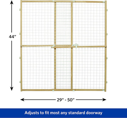 MidWest Homes for Pets Wire Mesh Pet Safety Gate, Dog Gate Expands From 29 - 50 Inches Wide, 32 Inches Tall, Wood, Powder Coated Wire