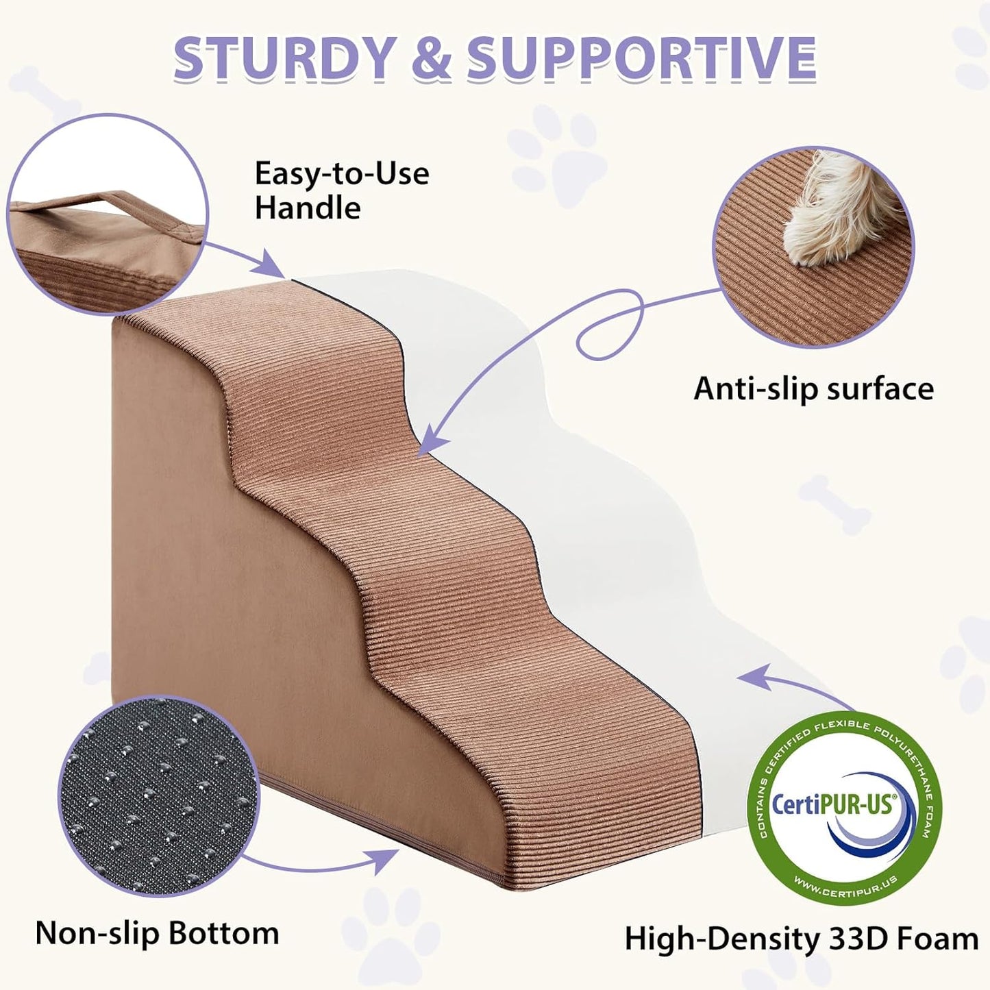 LEXTRO Dog Stairs for Small Dogs, 2-Steps Dog Ramp for Couch, Pet Stairs with Highly Supportive Foam and Non-Slip Bottom, Pet Steps for Cat & Doggie (High 11.8 Inch)