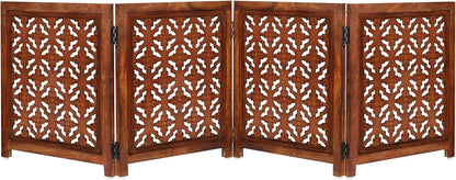 Croft&Cane Wooden Foldable Pet Dog Safety Gate – 3 Panel Freestanding Indoor Pet Fence (20 inches W x 24 inches H) – Hand-Carved Solid Wood & MDF – Fully Assembled - Antique Brown