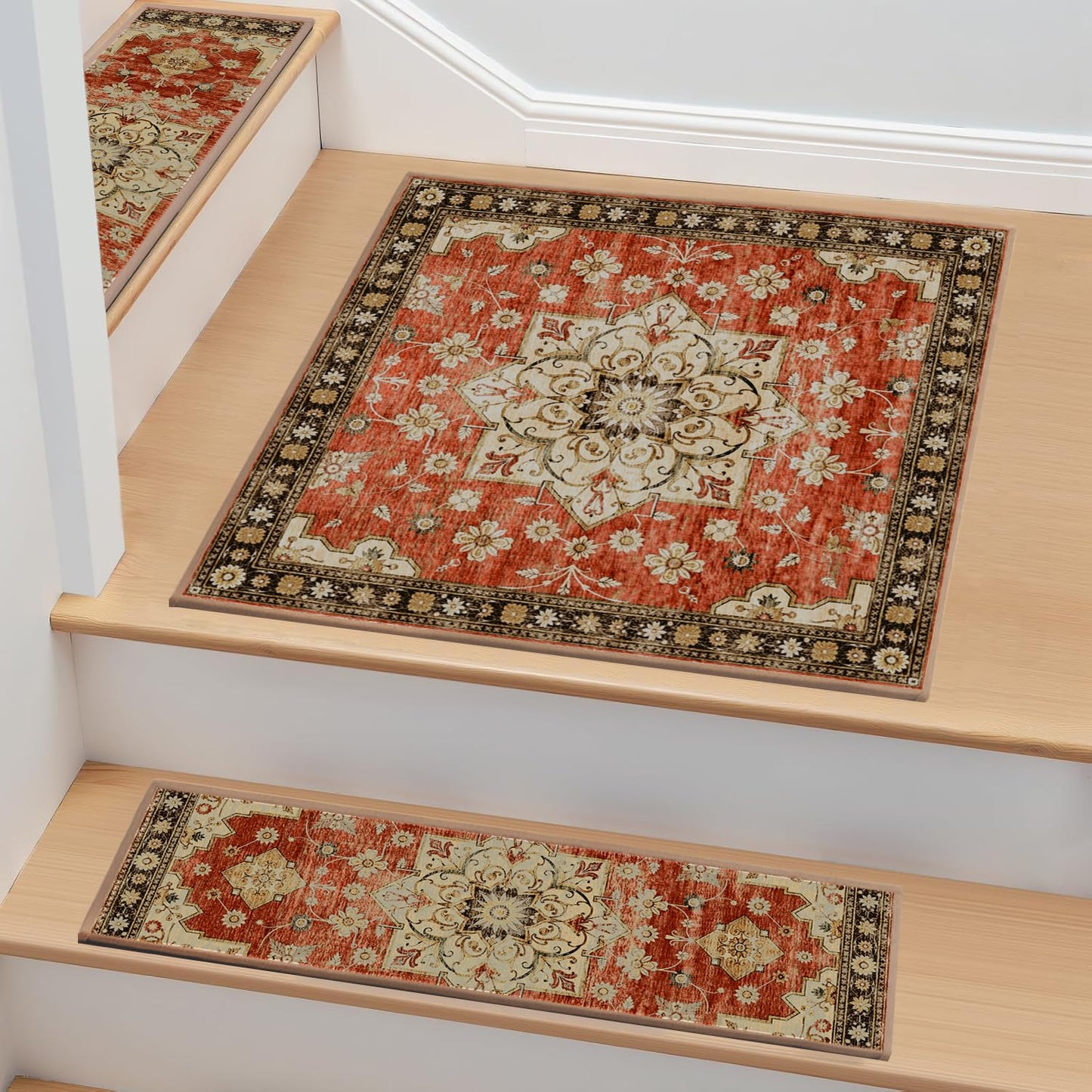 Non-Slip Stair Treads for Wooden Steps 15pcs,8"x30" Stair Carpet Treads for Indoor Use,Peel and Stick Stair Runners,Washable Reusable Adhesive Backing,Pet-Friendly Stair Capet for Kids,Elders,Dogs