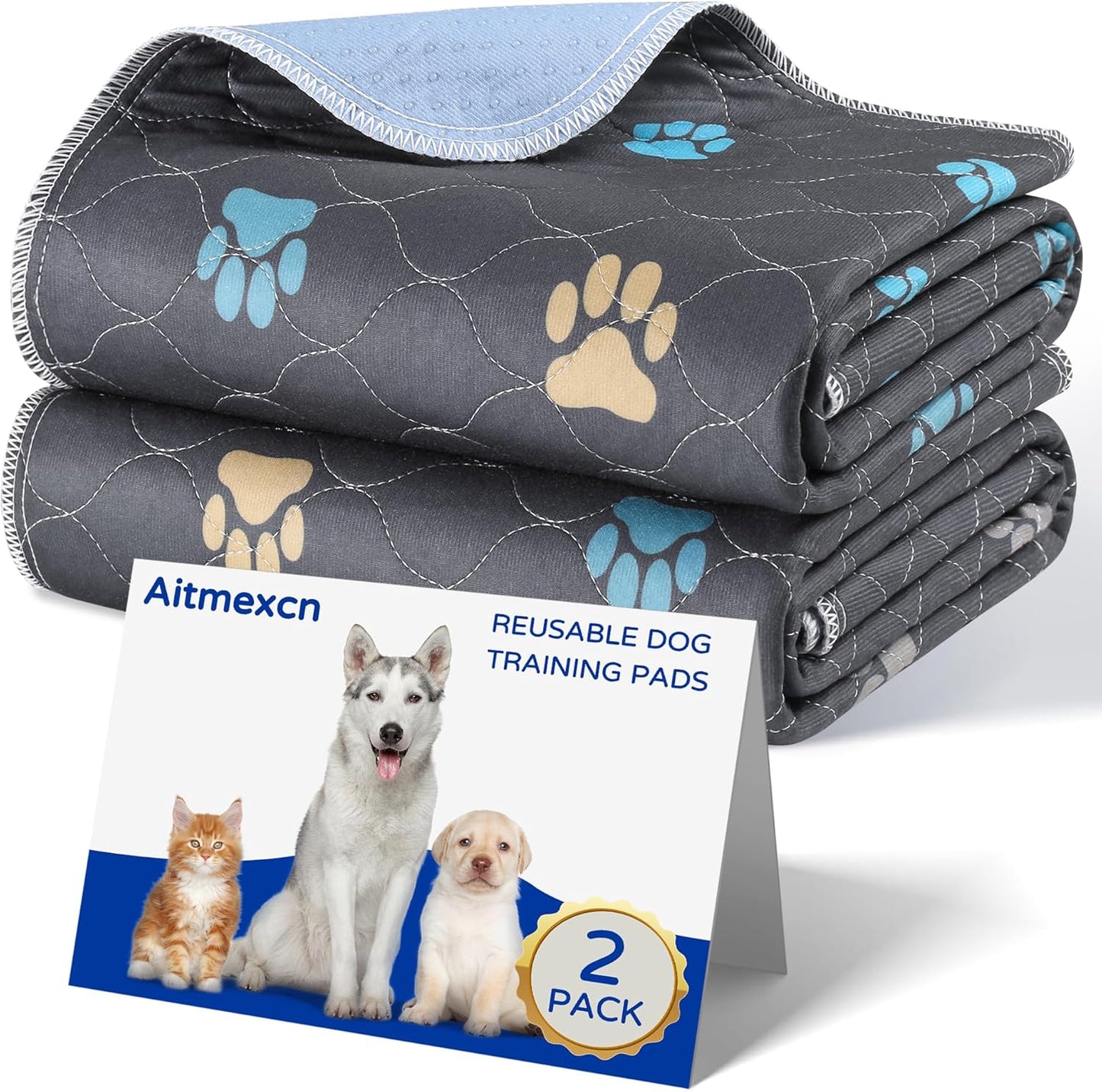 Aitmexcn Washable Puppy Dog Pee Pad, 2PCS 100% Waterproof Whelping Training Mat for Puppy/Senior Dog, Fast Drying Reusable Puppy Pads for Indoor, Outdoor and Car Travel- 24'' x 36''