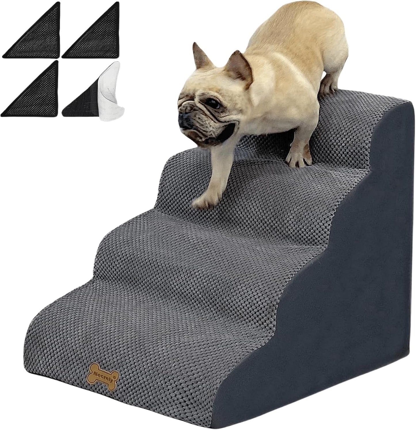 Necrely 4-Step Dog Stairs for High Beds 18-24 Inch Pet Steps 2 3 4 5 Tier Ladder Non-Slip Sturdy Ramp Small Medium Large Dog Steps to Couch Bed Old Dogs Balanced Pet Stairs for Getting on Bed