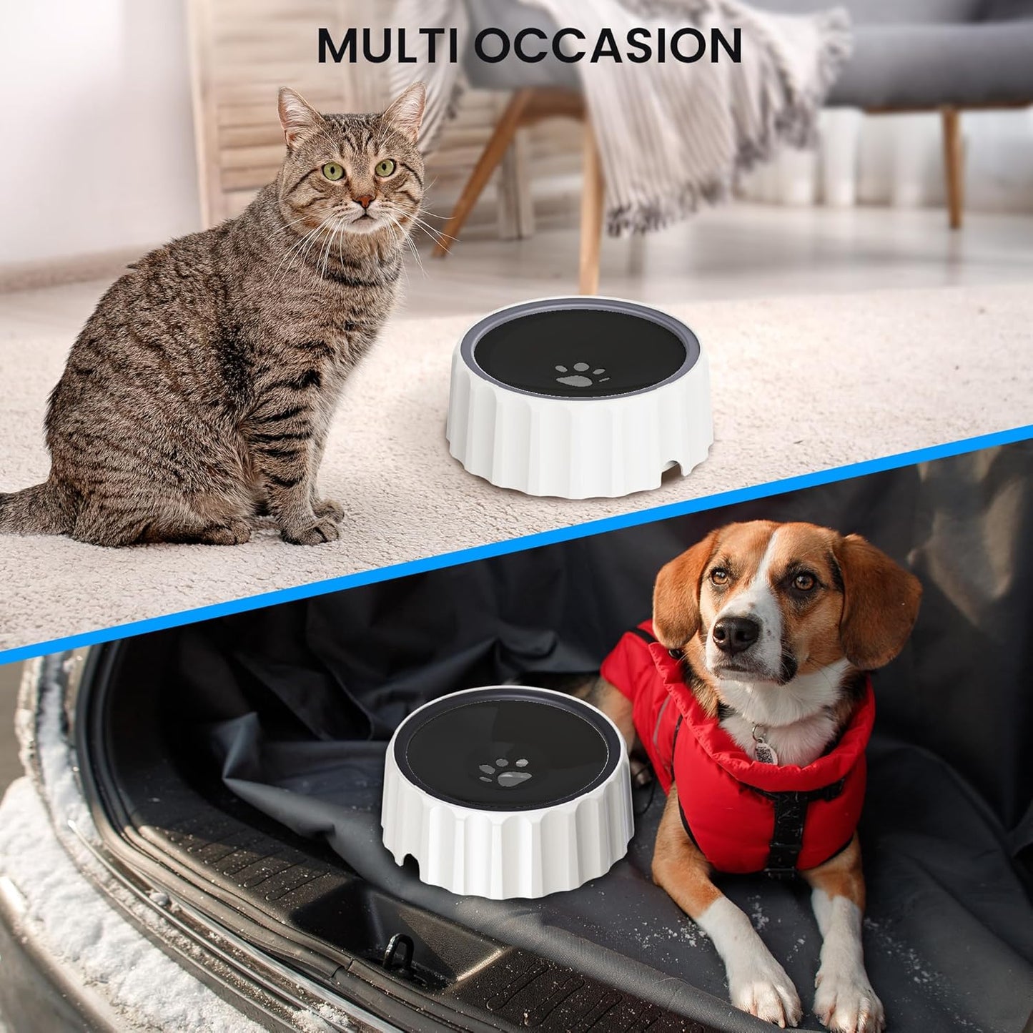 Dog Water Bowl No Spill 70oz/2L Large Capacity Dispenser Non Slip No Splash Bowl Pet Slow Feeder No Drip Dog Water Bowl on Vehicle Slow Water Bowl for Dogs and Cats