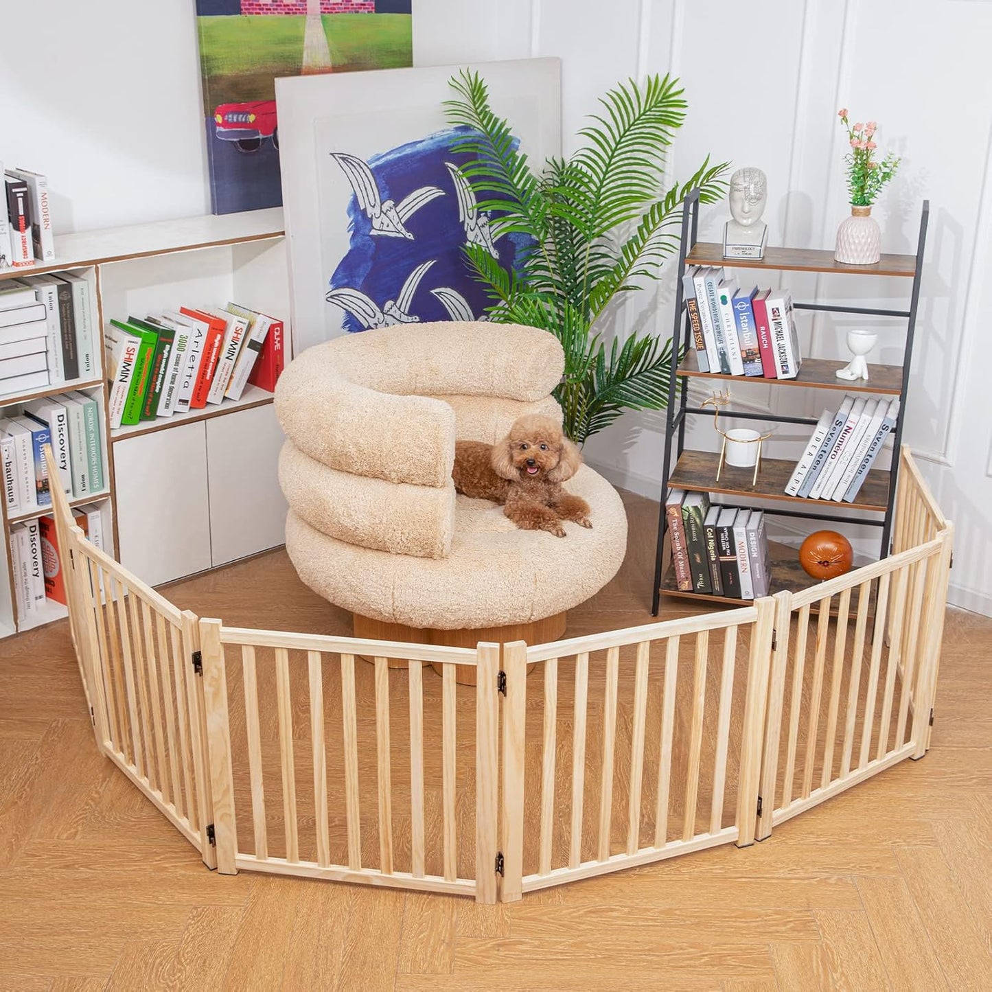 YOCAN Non-Painted Wood FreeStanding Pet Gate for Dogs,Wooden Dog Gates for Doorways, Stairs,The House, Dog Fences Indoor Puppy Gate-2 Panel H:23”