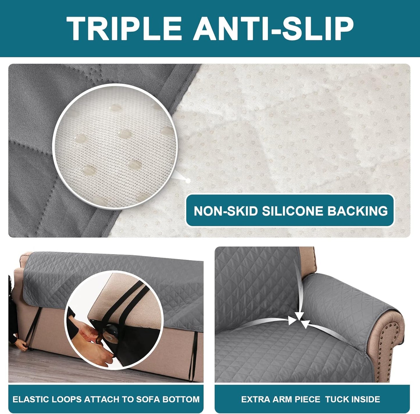Turquoize 100% Waterproof Sofa Covers Couch Cover Sofa Cover for Dogs Couch Protector Triple Non-Slip Sofa Slipcover for 3 Cushion Couch Furniture Protector for Pets, Kids,Dog (Sofa 70", Ivory)