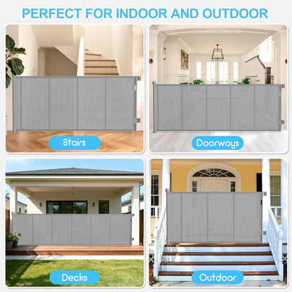 Upgrade 120 inch Retractable Baby Gates, EZIGO Extra Wide Baby Gate for Large Opening Extra Long Mesh Gate for Kids or Pet Dog Gate Child Safety Gate for Stairs Hallways Doorway Indoor Outdoor, Gray