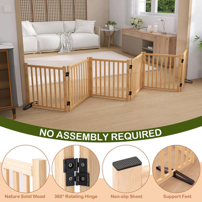 Wooden Freestanding Dog Gates,23" H Foldable Wood Pet Gate Indoor, No-Painted Puppy Gate for Doorways, Stairs, 23" Height-2 Panels