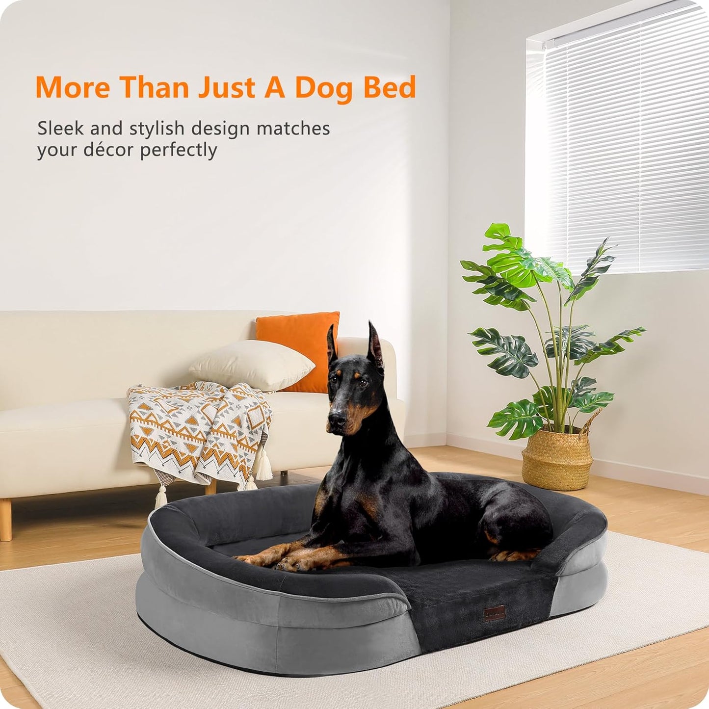 Dwanton Orthopedic Dog Bed for Medium Dogs with Gel Memory Foam, Waterproof Dog Sofa, Washable Pet Bed with Four Sided Bolster Cushion, Removable Cover & Non-Slip Bottom, 36", Dark Gray