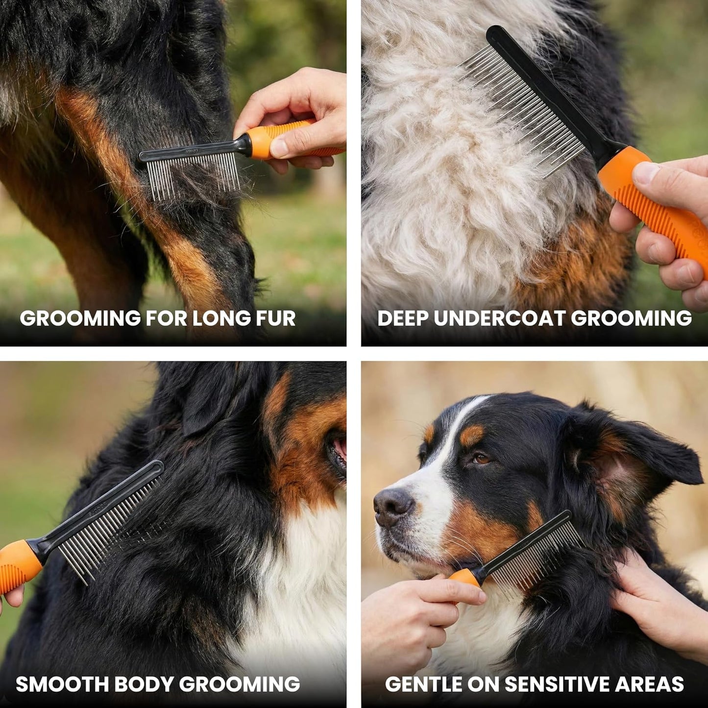 Poodle Dematting Fur Rake Comb Brush for Dogs and Cats - Long 2.5" Steel Safety Blades Metal Comb for Detangling Matted or Knotted Undercoat Hair (Orange)