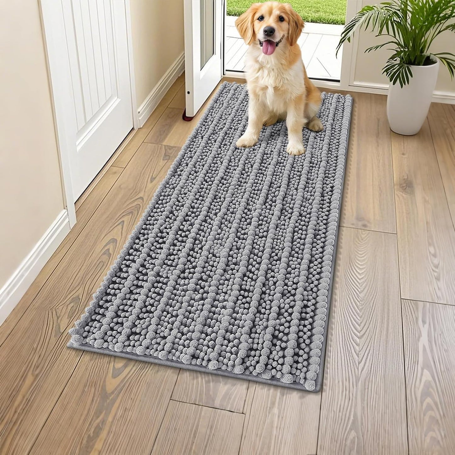 Smiry Dog Door Mat for Muddy Paws 30x20, Extra Soft Absorbent Chenille Doormat, Trap Moisture and Dirt, Non-Slip Machine Washable Front Door Mat for Indoor Entrance Inside Floor, Grey