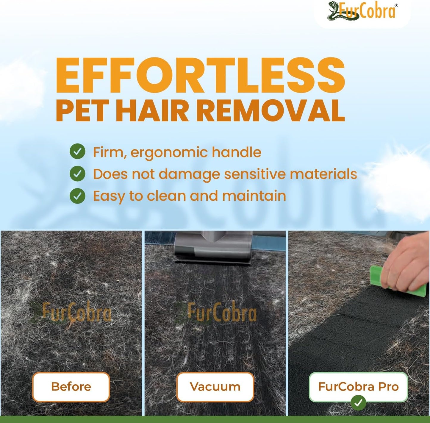 Pro Pet Hair Remover 4.3” – Dog & Cat Hair Remover for Car, Couch, Carpet, Bed & Furniture – Reusable Dual-Blade Pet Hair Scraper for Auto Detailing, Home & Upholstery