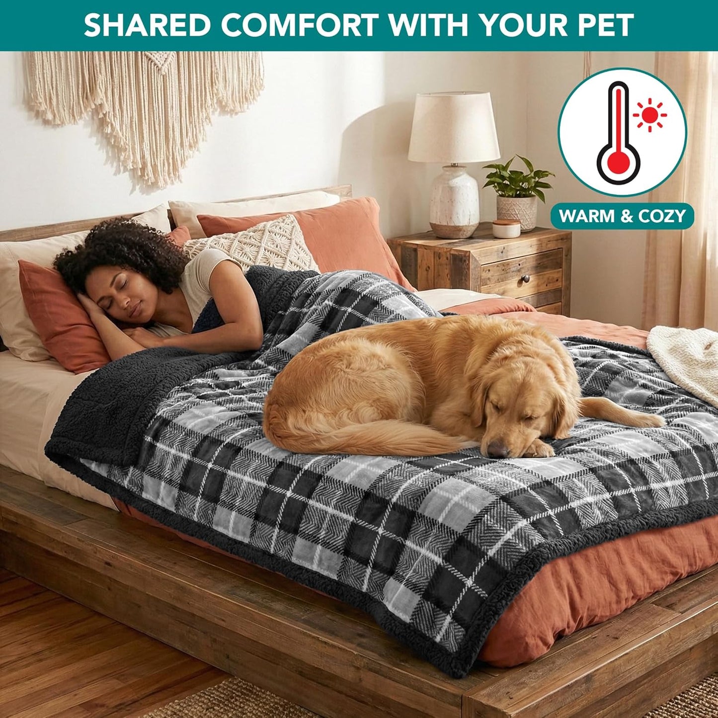 PetAmi Waterproof Dog Blanket for Couch, Large 60x40, Pee Proof Sherpa Fleece Reversible Pet Throw, Furniture Protector for Bed Sofa Kennel, Soft Washable Cover for Medium Dogs Cats, Grey Sherpa