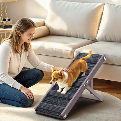 Pawaboo Foldable Dog Ramp, Small Dog Ramp for Couch, 4 Adjustable Height from 13'' to 21", Stable Pet Steps with Non-Slip Pad, Portable Pet Ramps Use for Couch Sofa Stairs, Wood