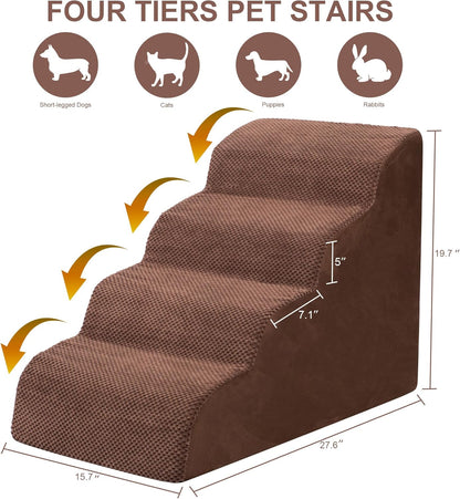 Dog Stairs for Small Dogs, 3 Tiers High Density Foam Dog Ramp, Extra Wide Non-Slip Pet Steps for High Beds Or Couch, Soft Foam Doggie Ladder for Dogs Injured, Older Pets, Small Cats