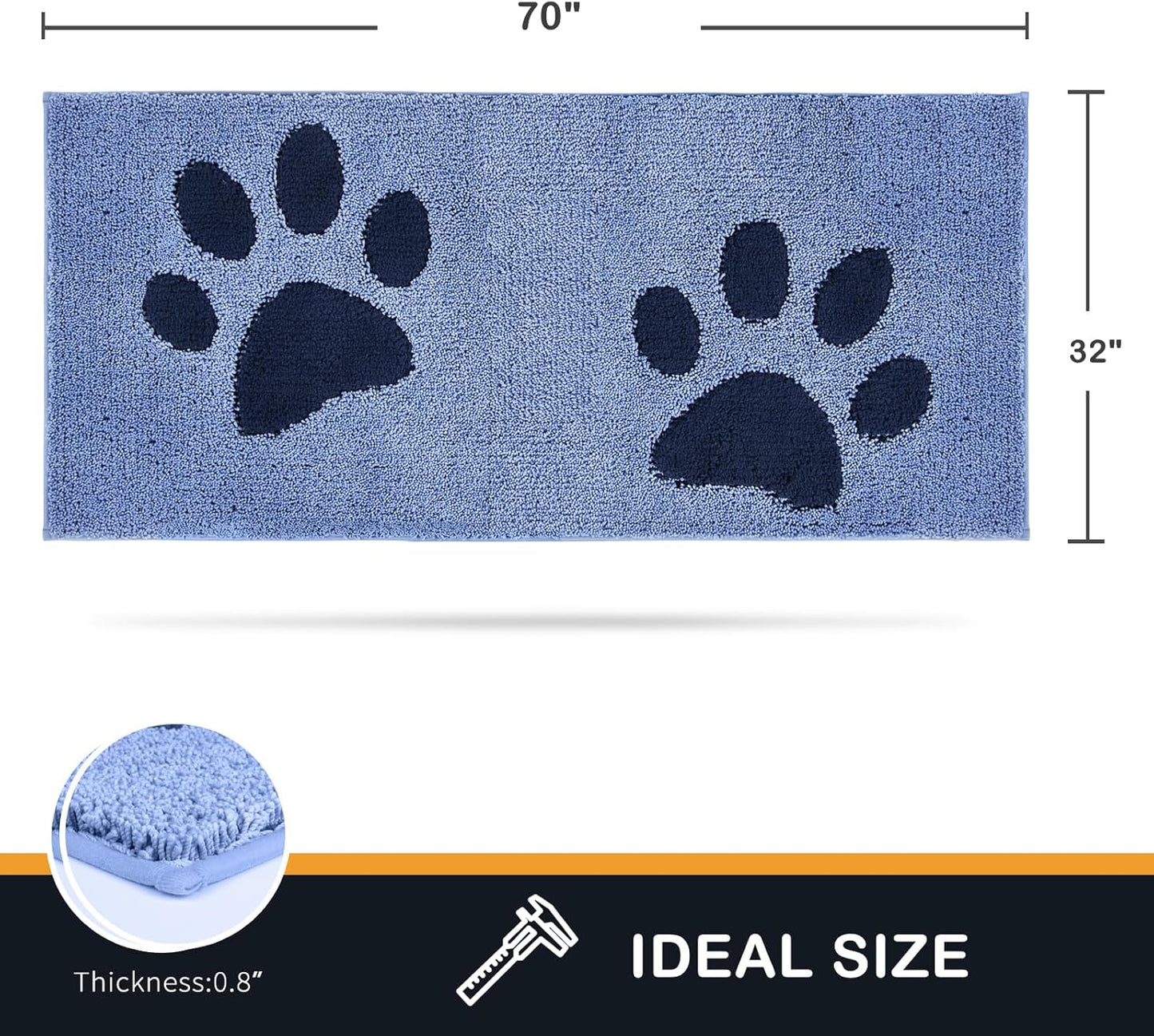 PURRUGS Dirt Trapping Door Mat 20" x 31.5", Non-Skid/Slip Machine Washable Microfiber Entryway Rug, Dog Doormat, Super Absorbent Welcome Mat for Muddy Wet Shoes and Paws, Grey