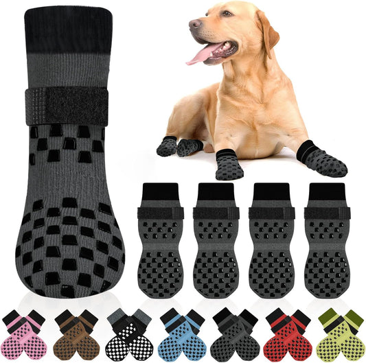 Anti Slip Dog Socks to Prevent Licking Paws, Dog Shoes for Hot/Cold Pavement, Dog Boots on Hardwood Floors, Traction Control Dog Booties & Paw Protectors for Small Medium Large Senior Dogs