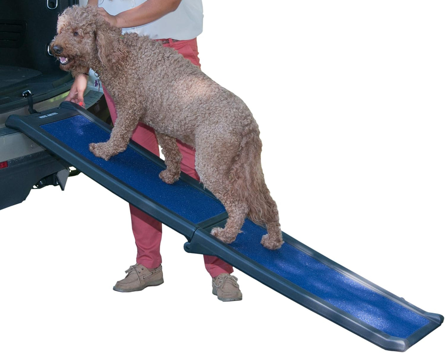 Pet Gear Travel Lite Ramps for Dogs and Cats, Compact Easy-Fold, Lightweight and Portable, Built-in Carry Handle, Supports 150lbs, Size 66" x 16", Green Trax- supertraX