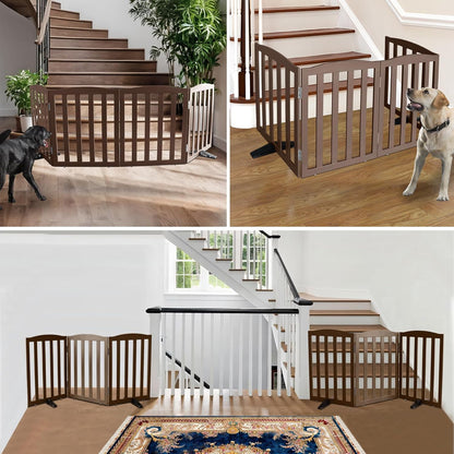 ZJSF Foldable Freestanding Indoor Dog Gate for House Wood White Long Pet Gates Dog Fence for Stairs Puppy Gates for Hallways,Pet Fence, Puppy Gate,Support Feet Included 24 "Height-3 Panels