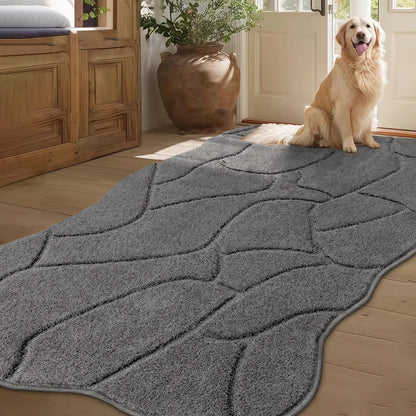 BSICPRO Large Dog Door Mat for Mud Paws, 22x47 Absorbent Dirt Trapper Long Door Mat, Non-Slip Washable Mud Mat for Dogs, Microfiber Soft Pet Rug Mat for Entryway, Dog Paws, Patio (Gray)