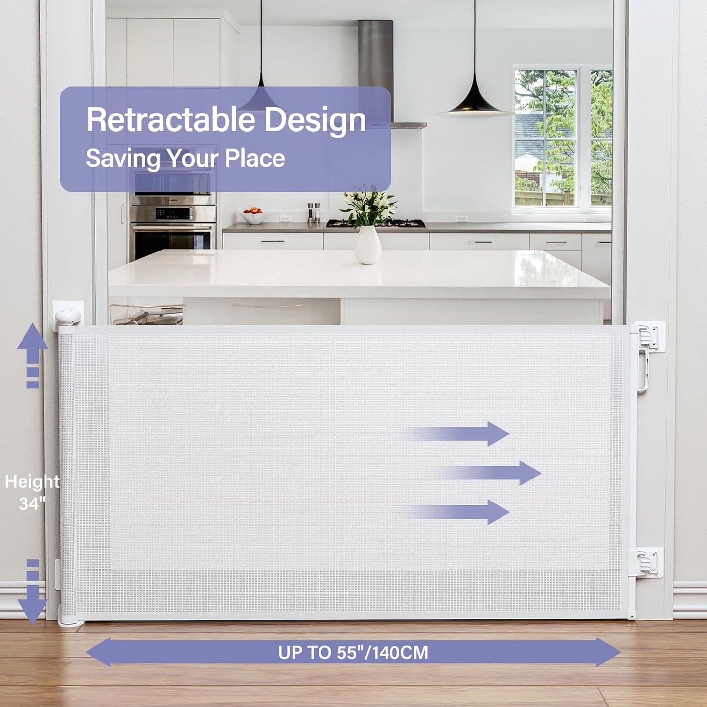 PRObebi Retractable Dog Gate for the House Extends to 54" Wide 34" Tall, Gates for Baby Indoor, Stair Gate for Outdoor, Staris, Hallways, Doorways, Deck, Porch, Need Drilling