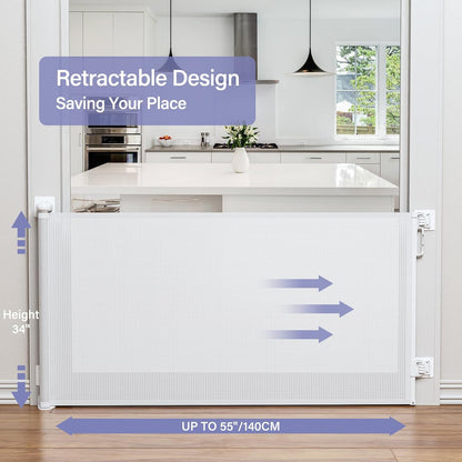 PRObebi Retractable Dog Gate for the House Extends to 54" Wide 34" Tall, Gates for Baby Indoor, Stair Gate for Outdoor, Staris, Hallways, Doorways, Deck, Porch, Need Drilling