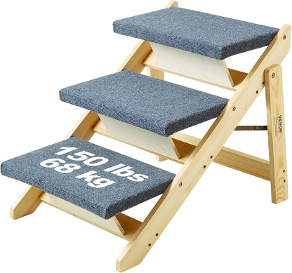 VEVOR Wood Pet Stairs, 2-Step Dog Stairs for Beds, Sofa & Cars, 110lbs Load Capacity, Floded Flat Design, Stable & Sturdy Cat & Dog Step Ladder for Small Medium Large Older Pet Puppy Essentials
