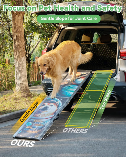 COZIWOW Telescoping Dog Car Ramp for Large Dogs - Heavy-Duty Aluminum Pet Ramp with High-Traction Surface, Anti-Slip Steps for Cars/Trucks/SUVs,Adjustable Sizing,330LB Load Capacity (63.5" L)