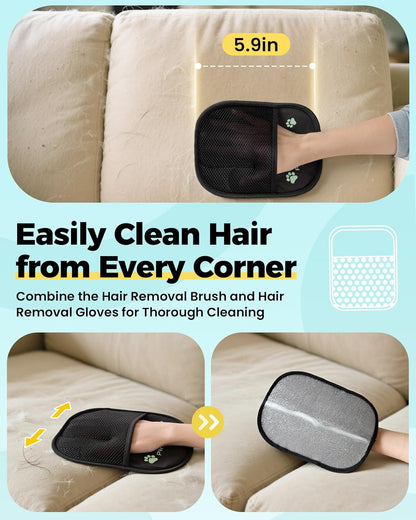 Carpet Rake for Pet Hair Removal Tool - 4 in 1 Pet Hair Remover Kit for Dog Cat Fur Remover, Contain 60" Adjustable Rubber Broom, Glove, Magic Brush and Scraper for Furniture,Short Pile Carpets, Mats