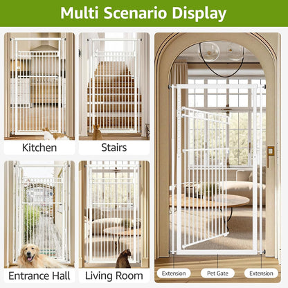78.8" Extra Tall Cat Gate, 28.3-33" Wide Safety Metal Cat Door, Pressure Mounted Easy Walk Through Pet Gate with Door for Stairs, Doorways (Black)