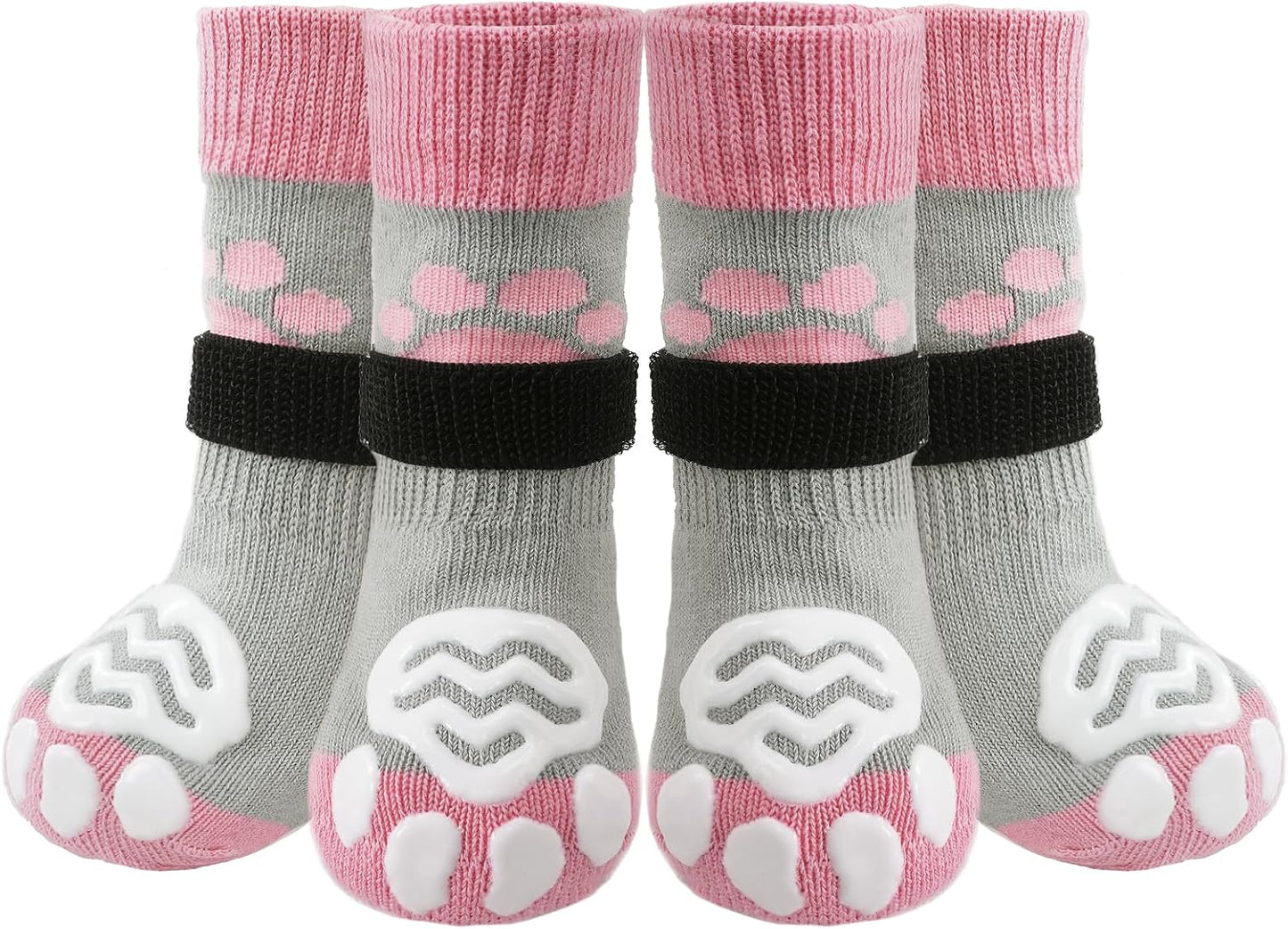 PUPTECK Anti Slip Dog Socks with Double Grippers for Hardwood Floors, Shoes for Hot/Cold Pavement, Boots & Paws Protectors to Prevent Licking, Traction Booties for Senior Small Large Dogs